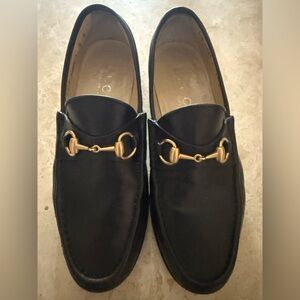 SOLD*** Gucci Black Leather Loafers with Gold Hardware